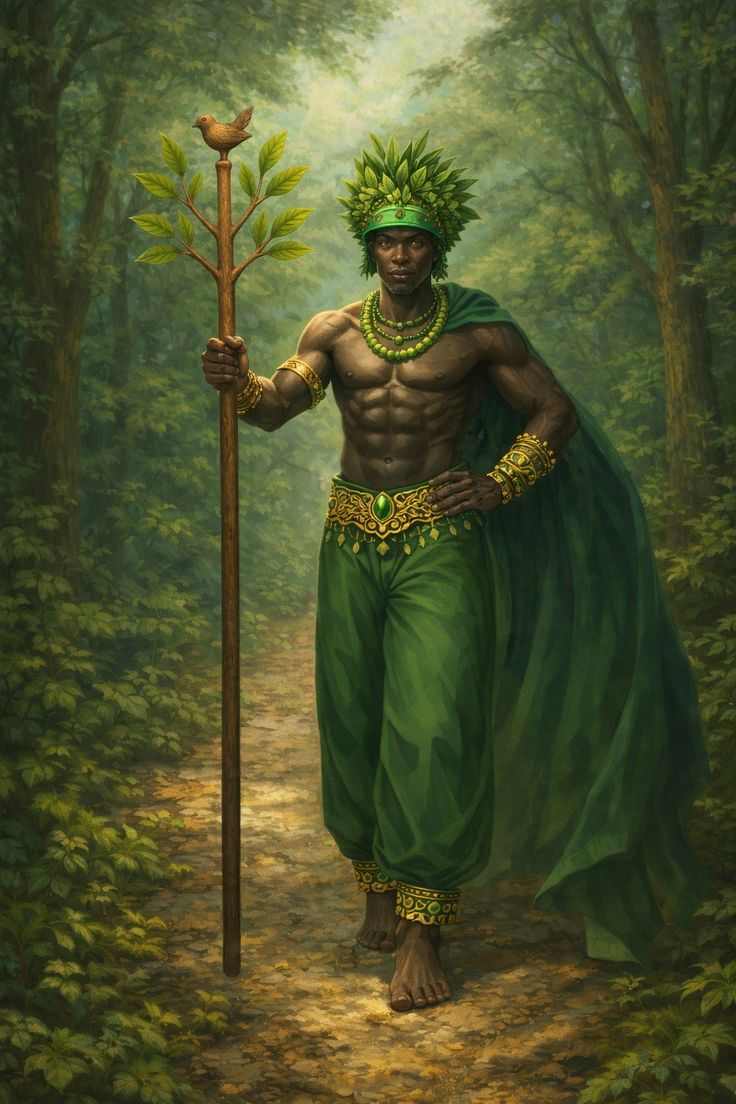 Ilustração do Orixá Ossanha em arte linear